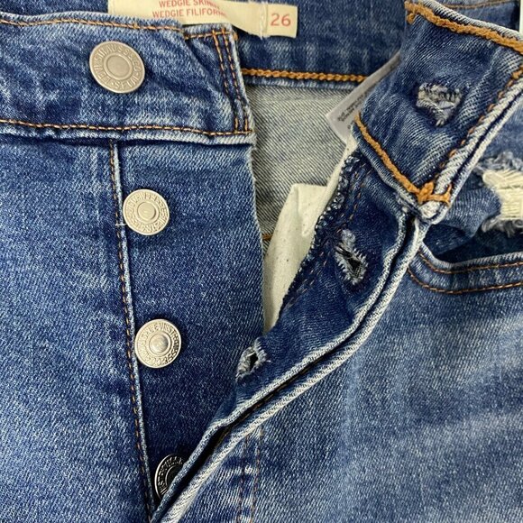 Levi's Wedgie Skinny Jeans High Rise Distressed Crop Button Fly Sz 26 - Picture 6 of 11